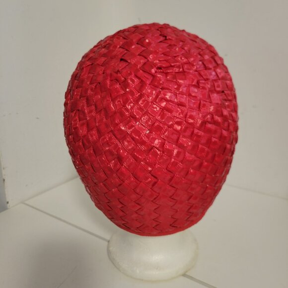Vintage Red Raffia Woven 1950's Bubble Hat - Picture 4 of 5